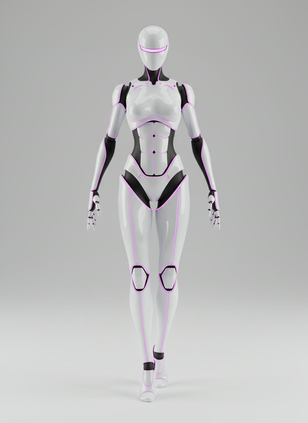 White humanoid robot with magenta lights