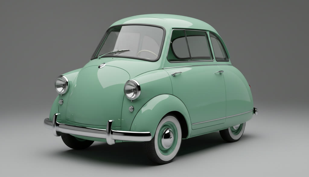 Mint-green 1950s bubble car
