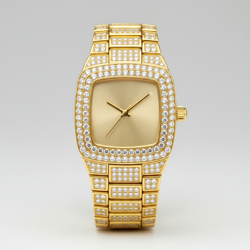 Square gold diamond watch