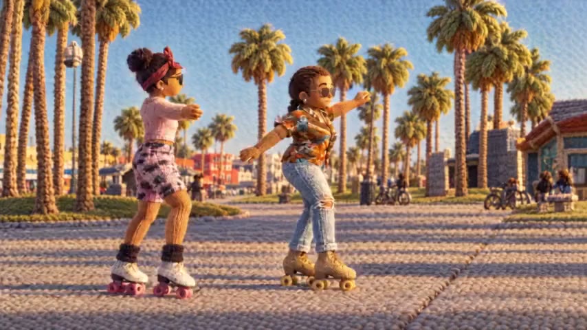 Genjutsu AI render: Boardwalk roller skaters → knitted yarn world